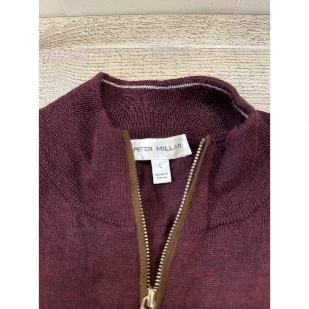 Peter Millar Merino Wool Lyocell 1/4 Zip Sweater Burgundy Men's Large L